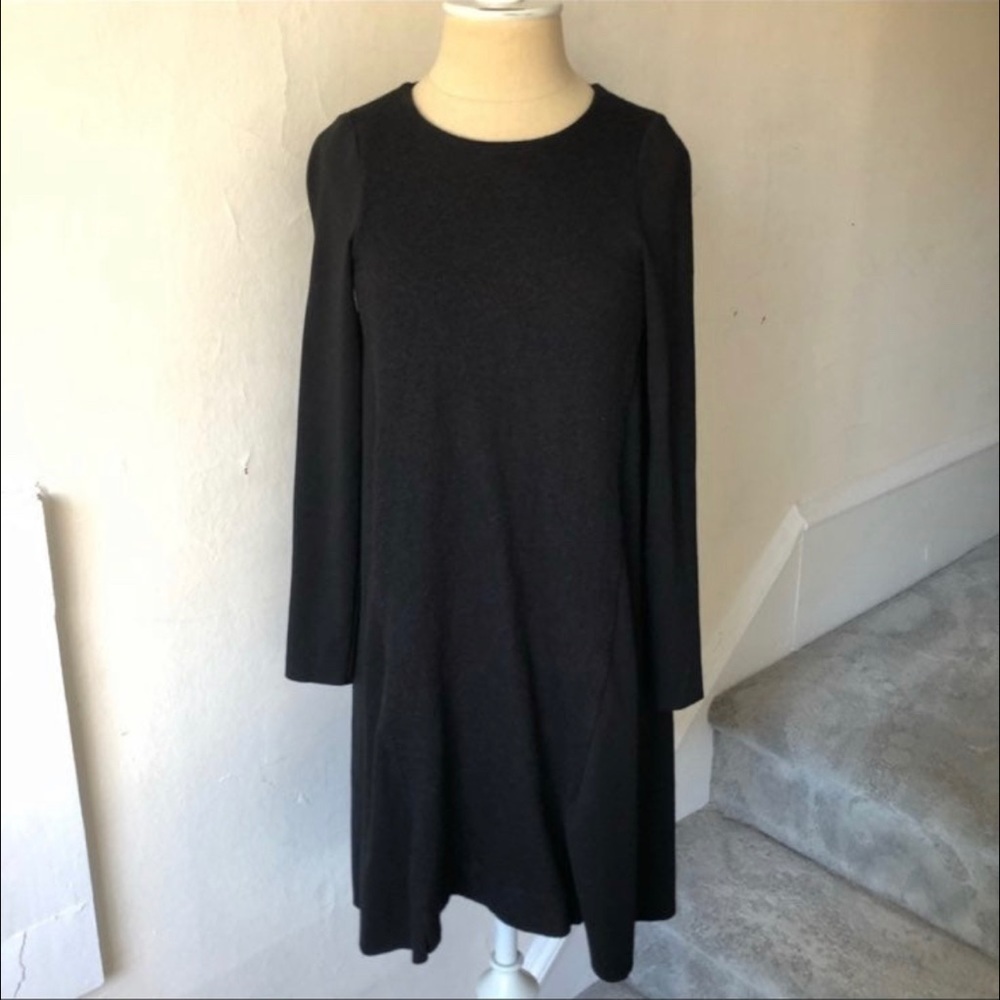COS Black A-Line Mixed Media Wool Jersey Long Sleeve A-Line Dress EUC Size XS